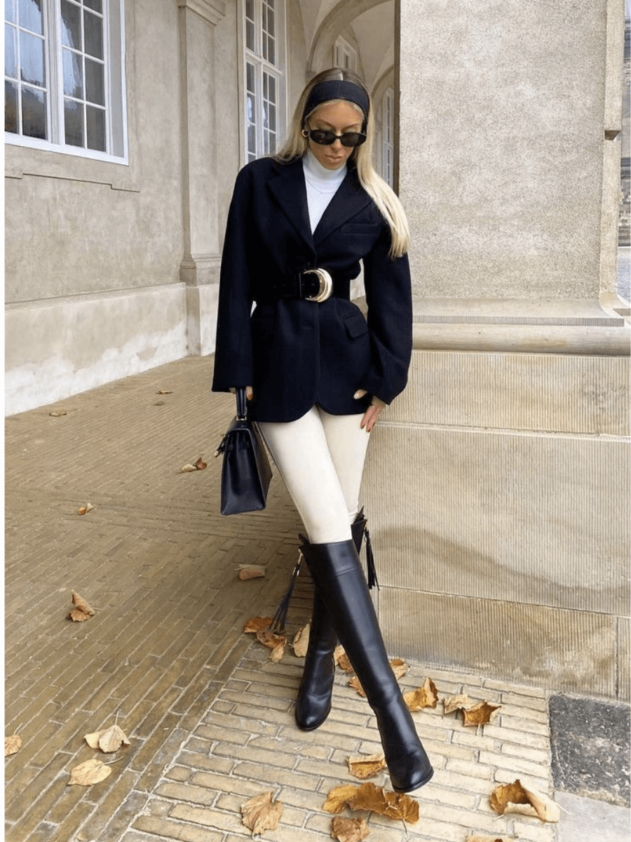 blazer and riding boots old money outfit