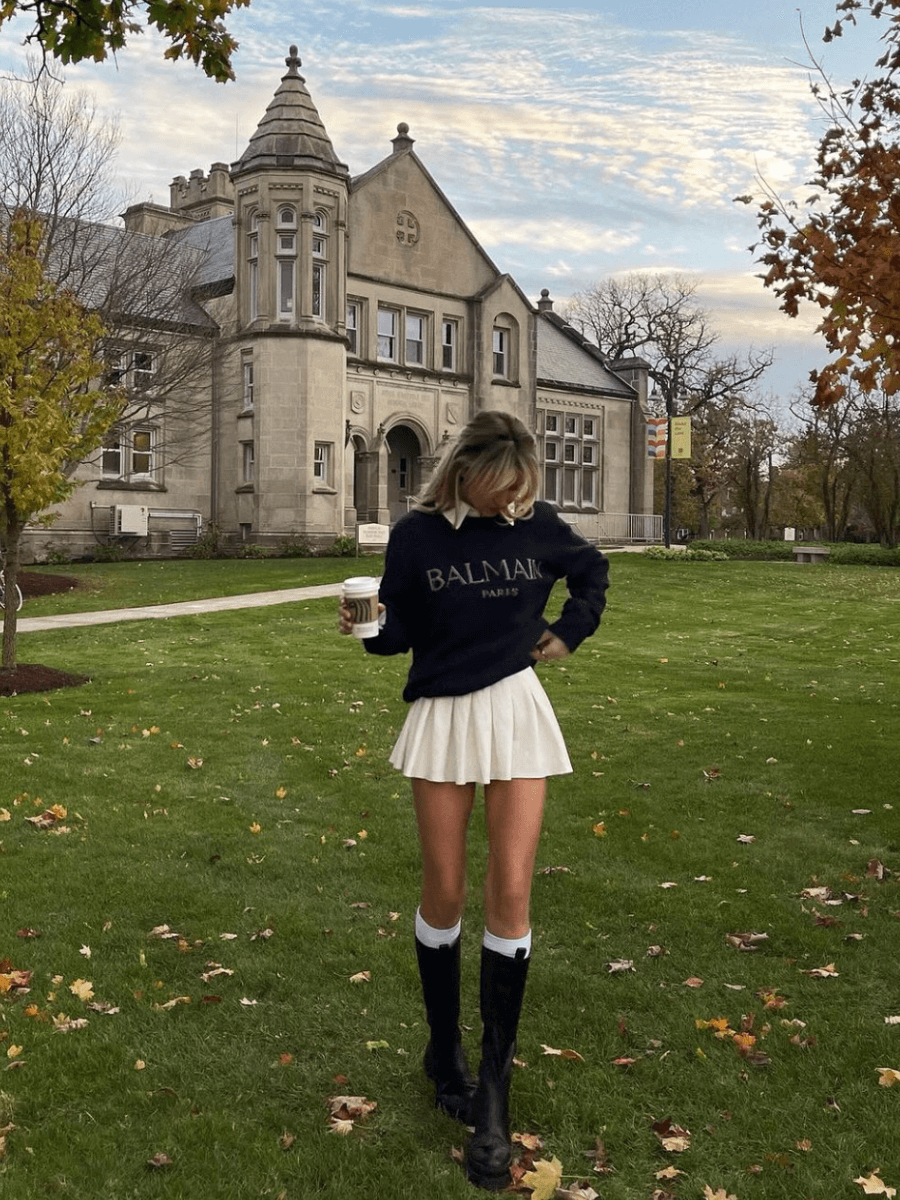 white tennis skirt winter outfit old money