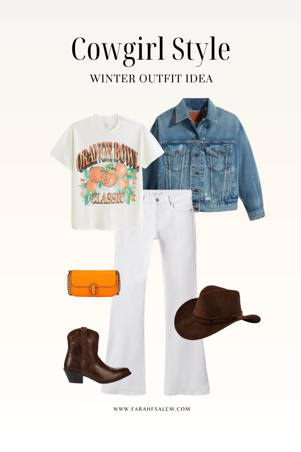 denim jacket, graphic tee, flare jeans, western style, brown cowboy boots, country concert outfit,
