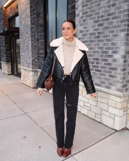 aviator jacket date night Valentines day outfits