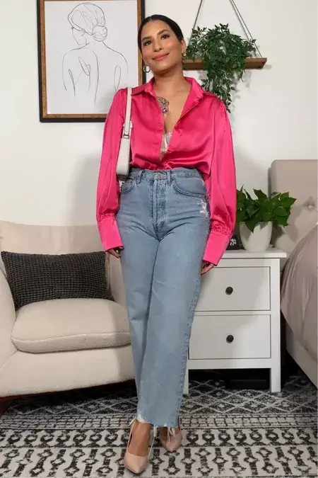 satin shirt valentines day outfits 