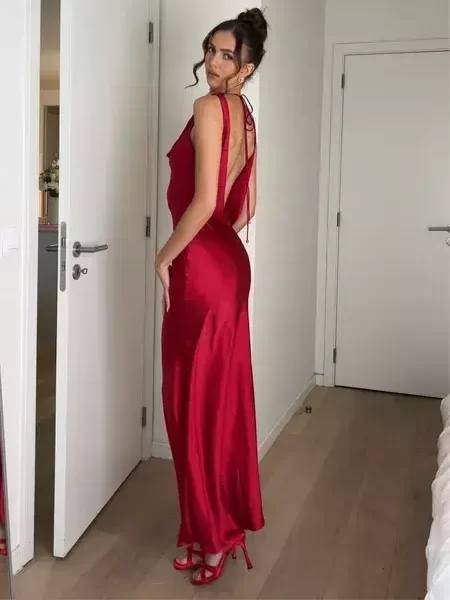 red satin dress open back date night sexy valentines day outfit ideas women 