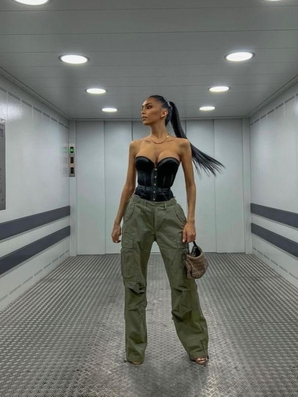 corset, cargo pants, edgy