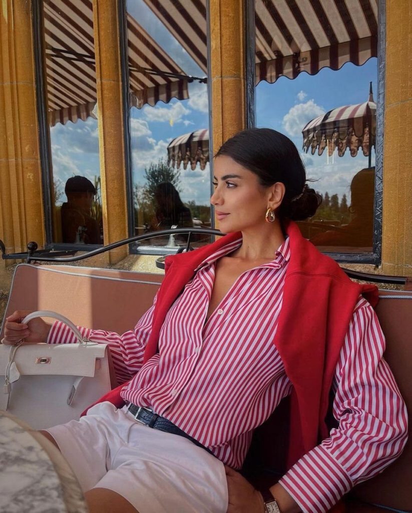 old money summer outfits
 red striped shirt