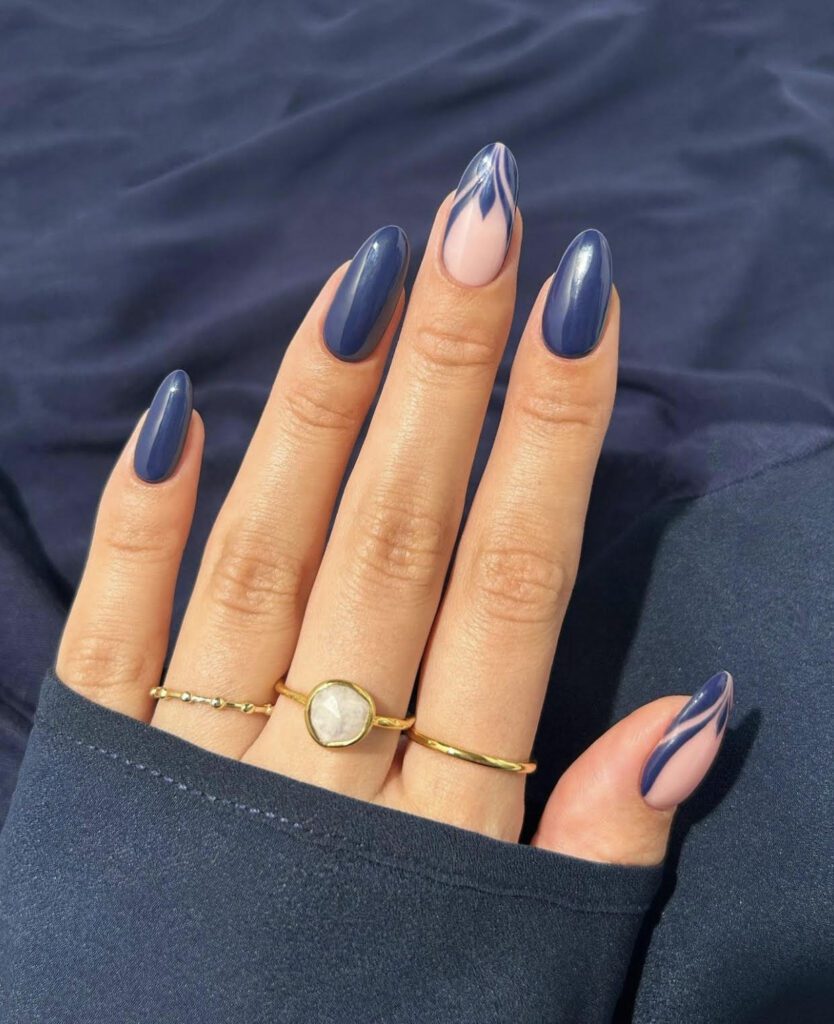 navy blue nails, fall nail ideas