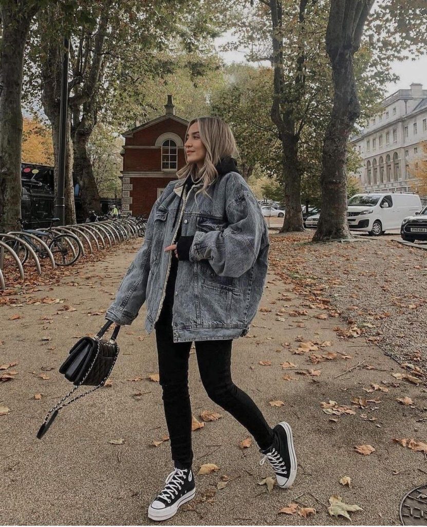 transitional outfits summer to fall, denim jacket