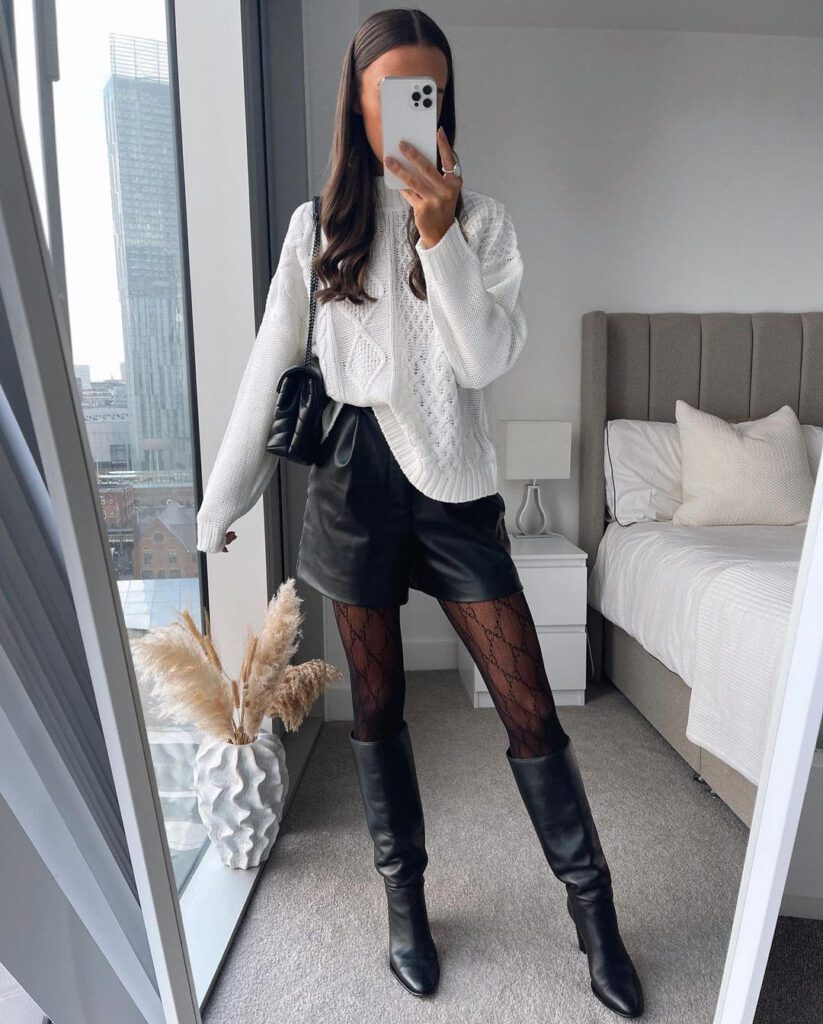 leather shorts outfit ideas