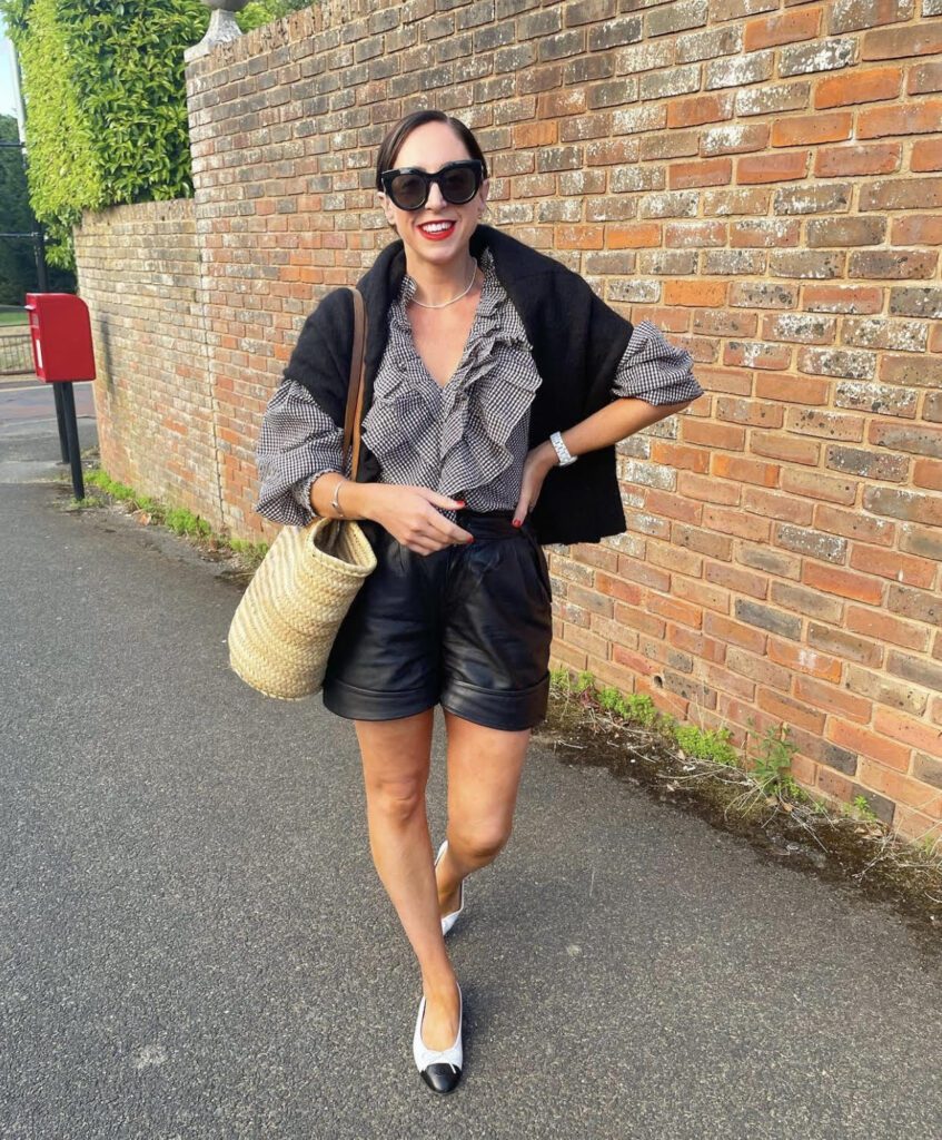 early fall leather shorts outfit