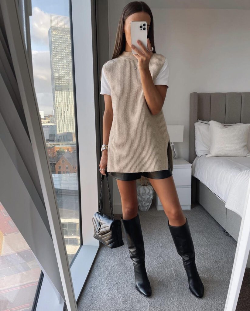 classy leather shorts outfits