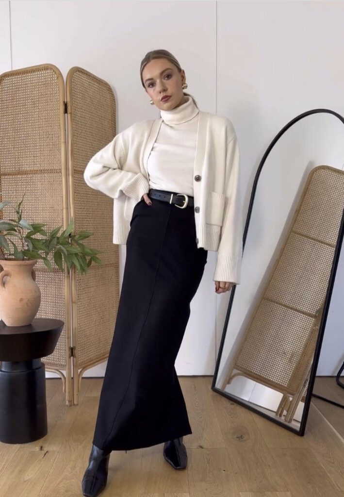 office fashion winter, maxi skirt
