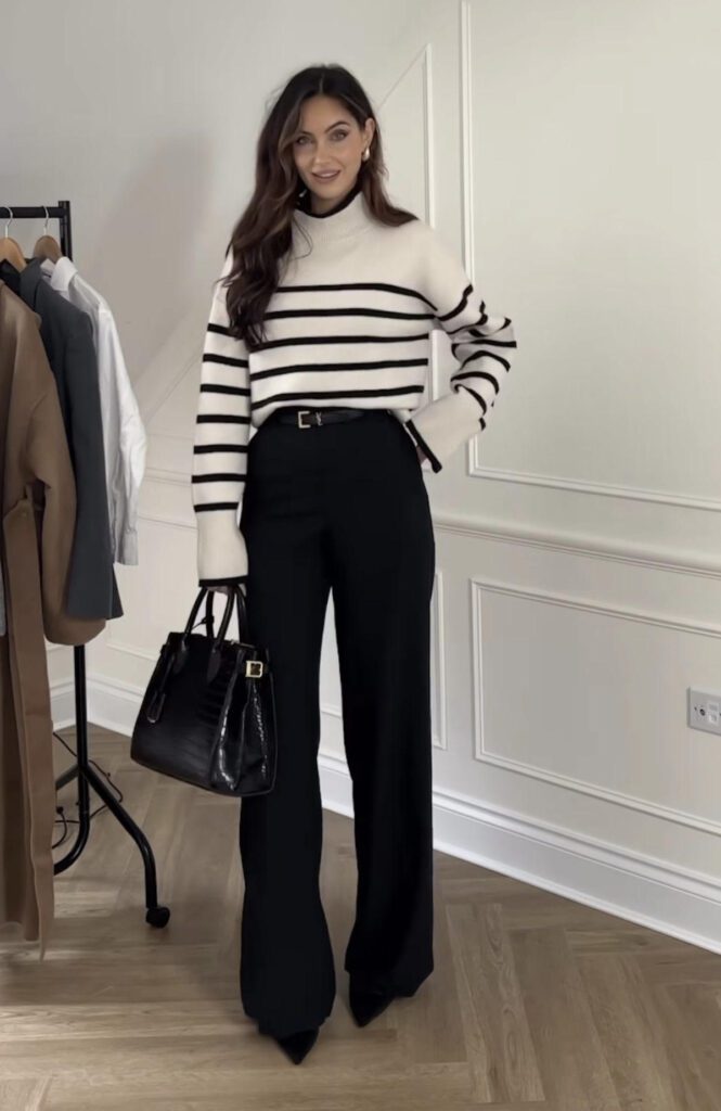 office fashion winter, striped sweater

