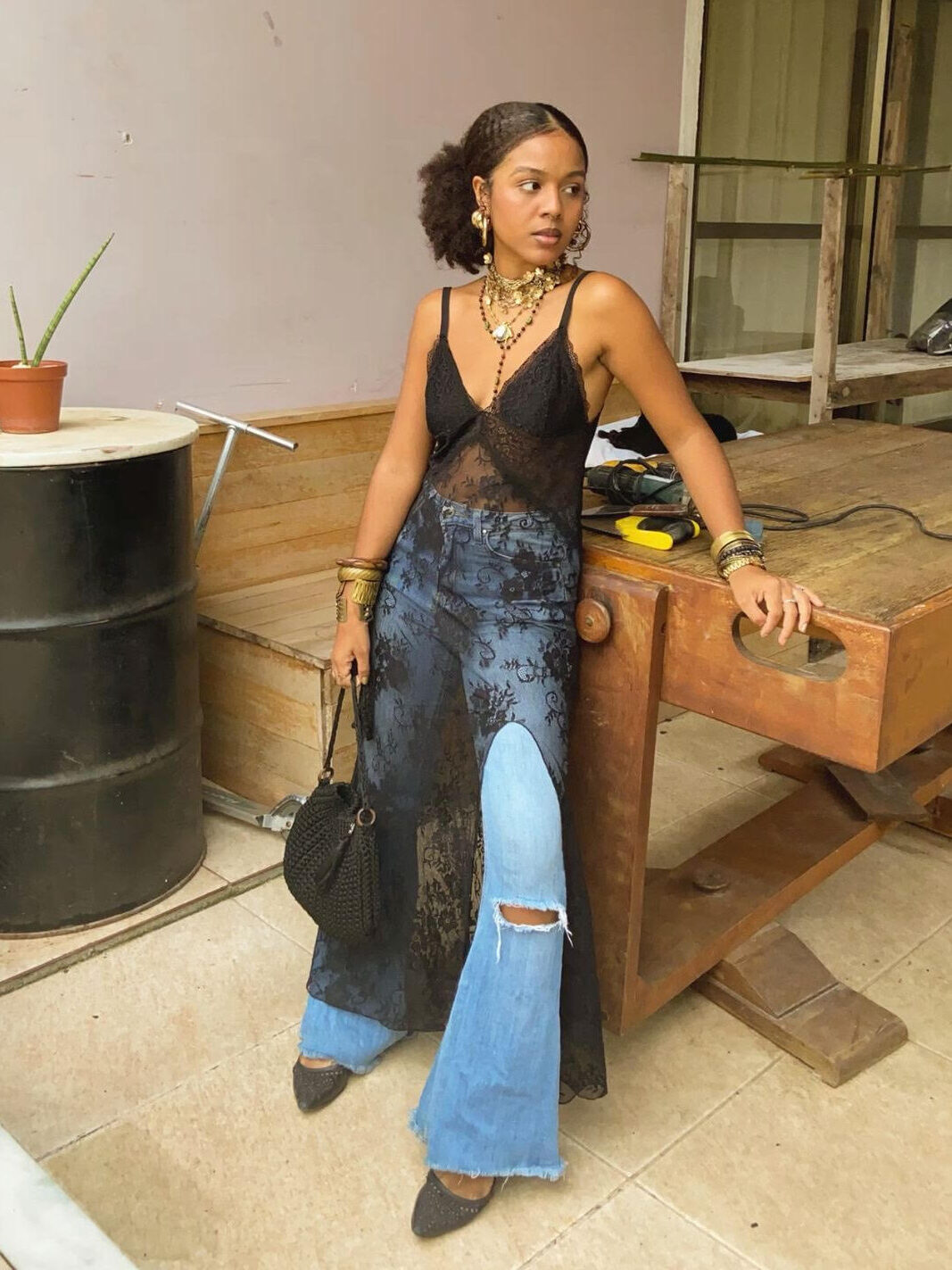 spring 2025 wearable fashion trends, sheer top, sheer fabrics trend, sheer fabrics, lace skirt