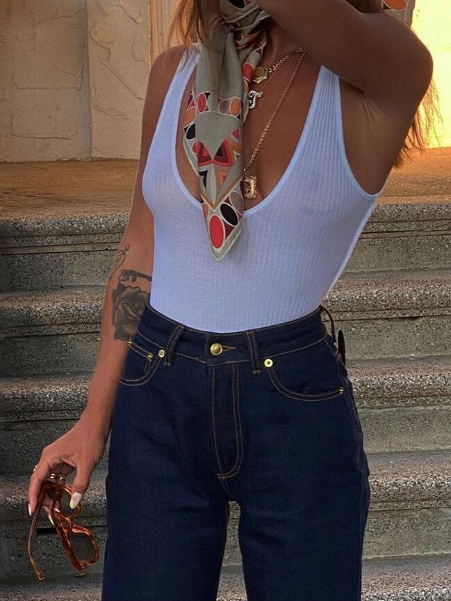 spring summer 2025 fashion trends, white tank top, tank top