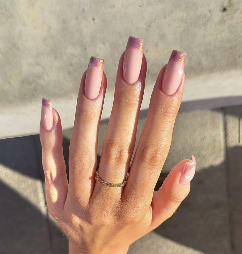 glitter valentine's day nails, coffin nails