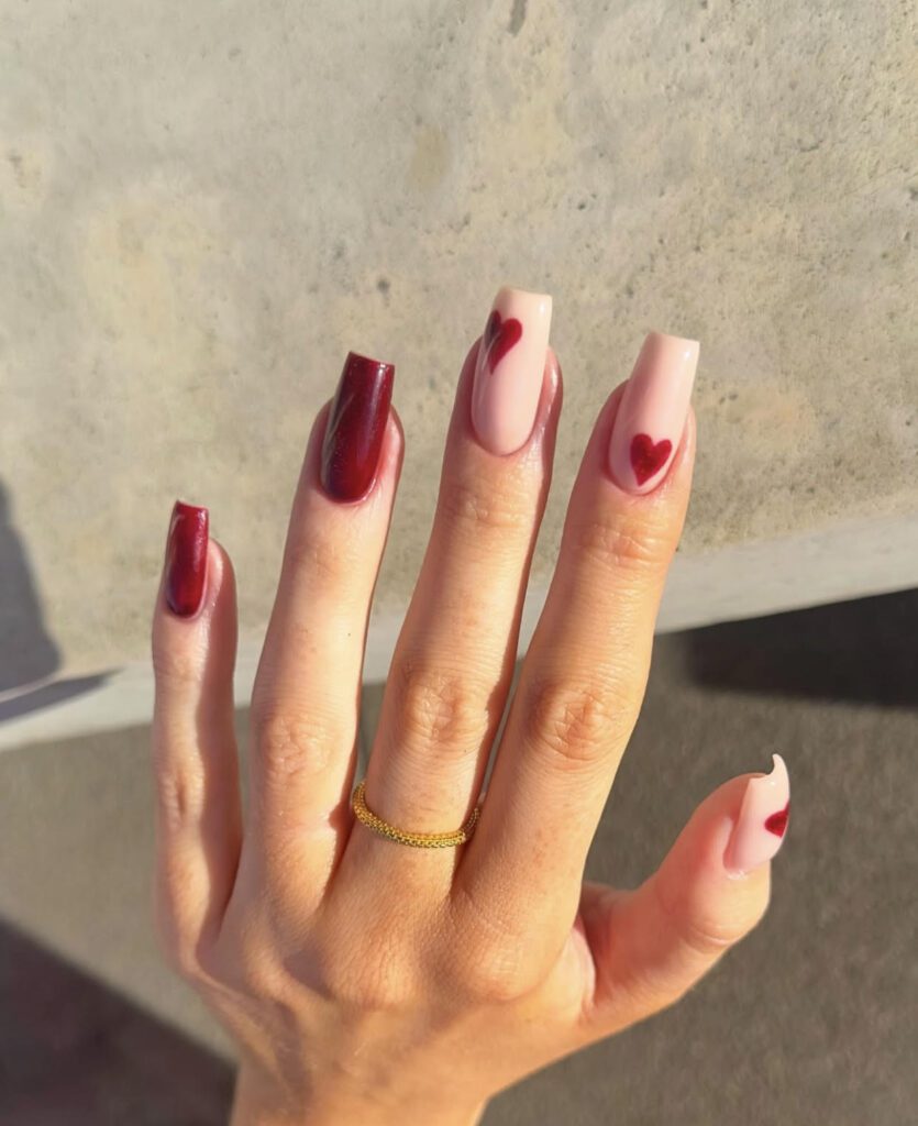 red valentine nails