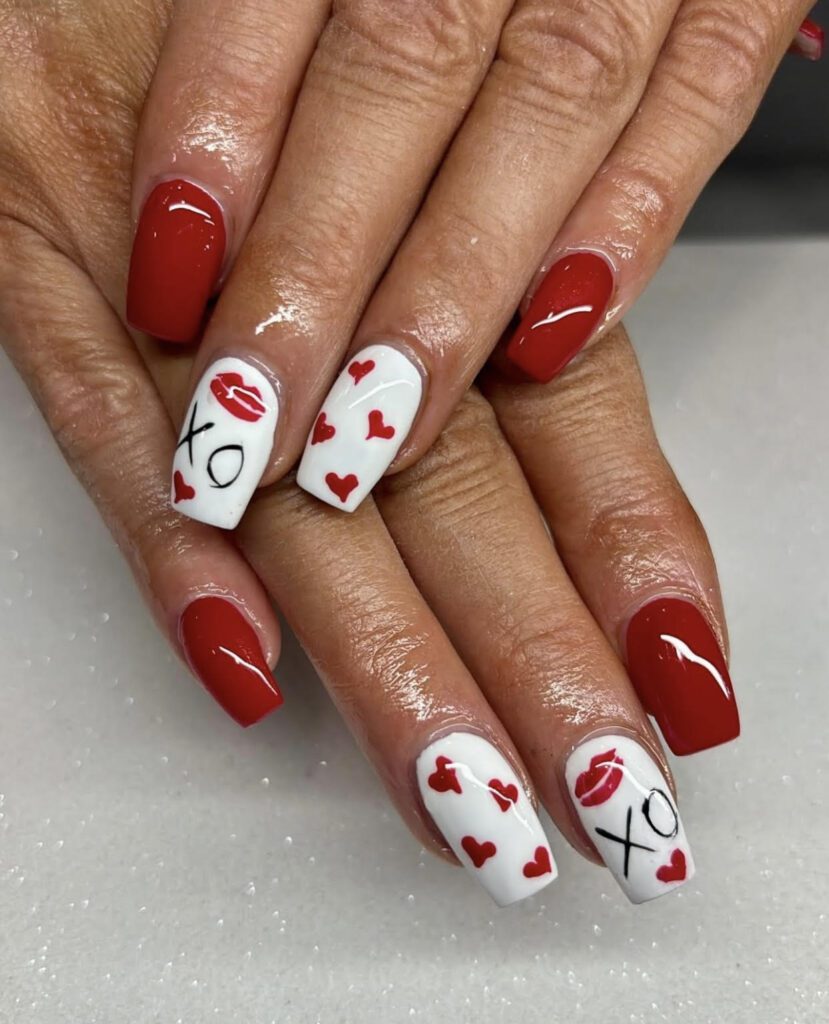 red valentine nails coffin