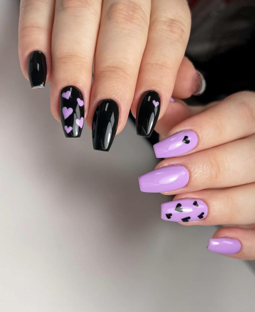 black nails, valentine's day nail designs