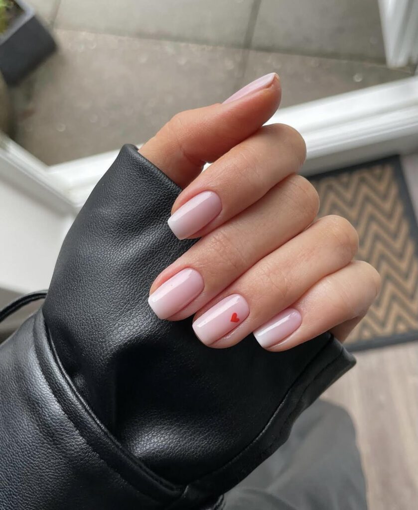 valentines nail ideas coffin, red hearts, simple