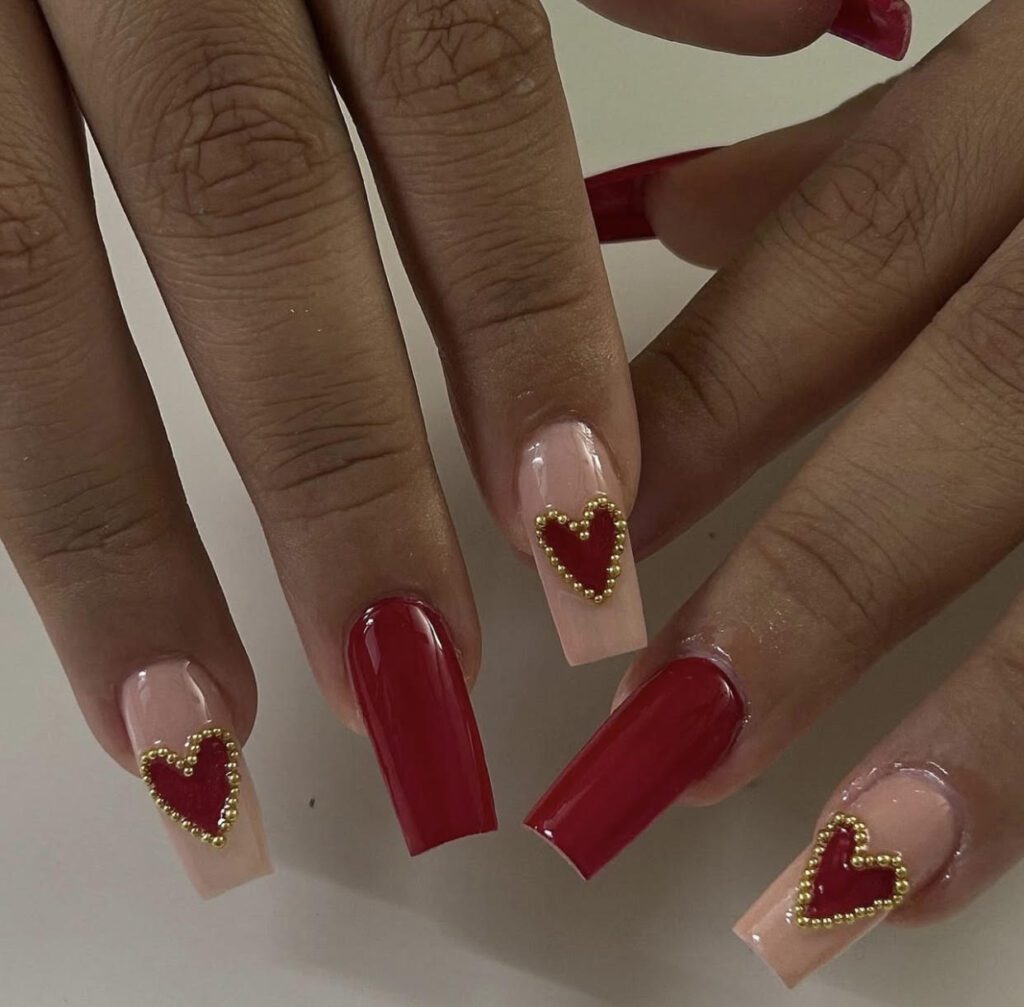 red valentine nails, coffin nails