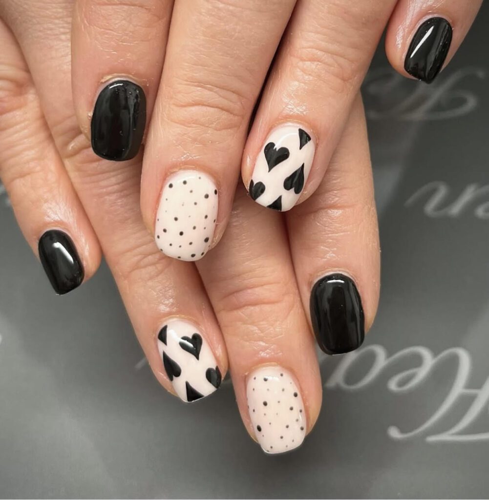 black nails, valentine's day nail designs