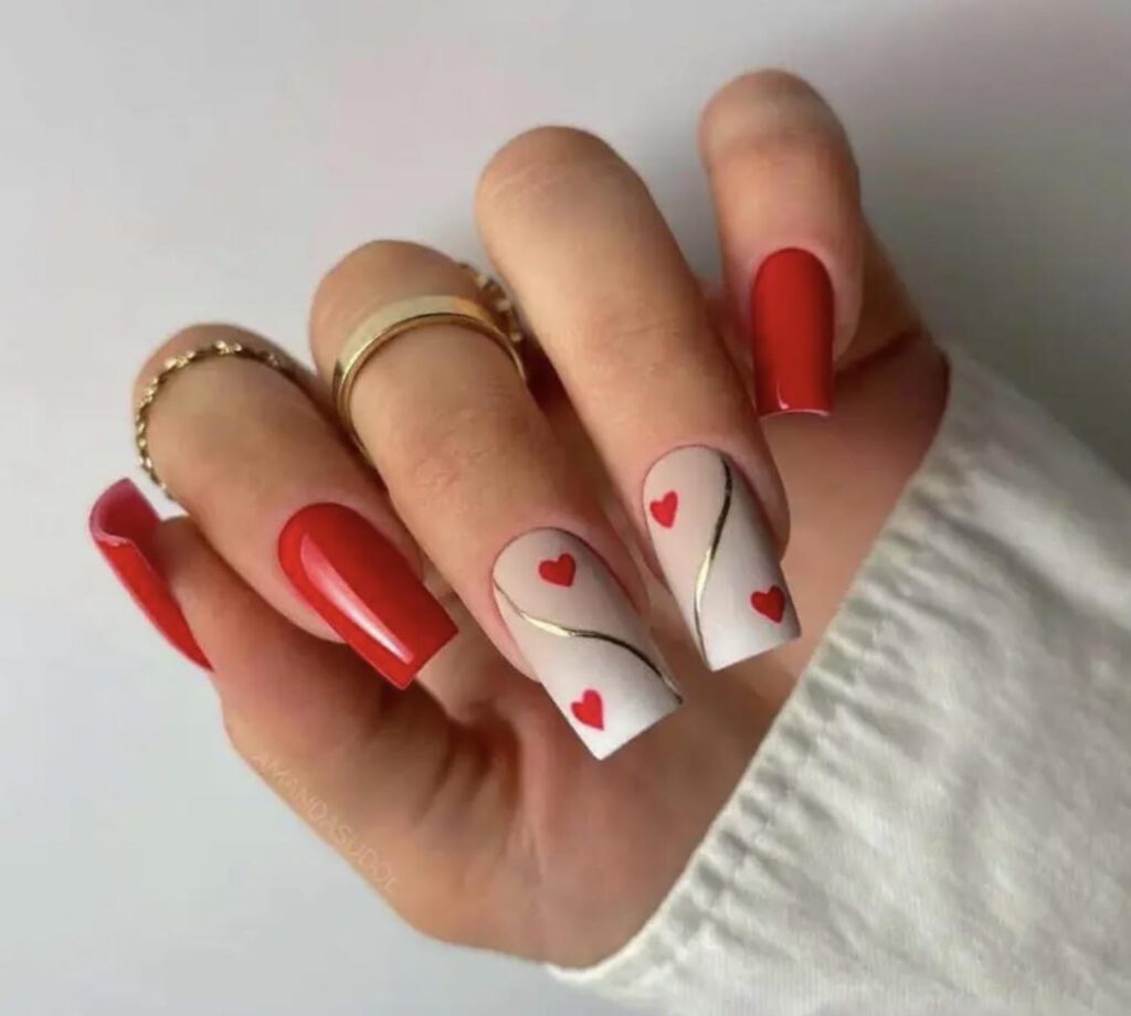 red valentine nails coffin