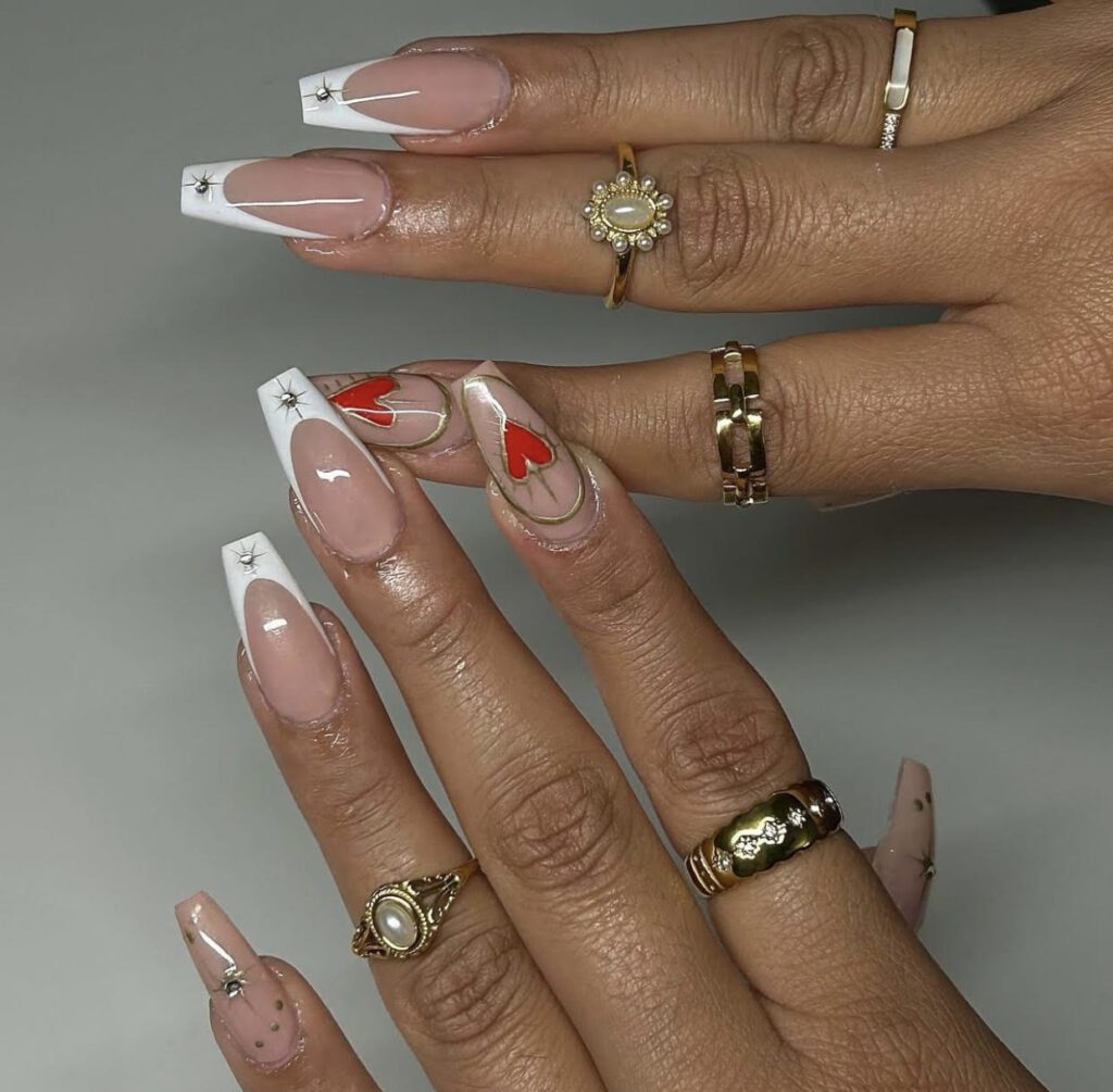 gold valentine's day nails, cffin nails