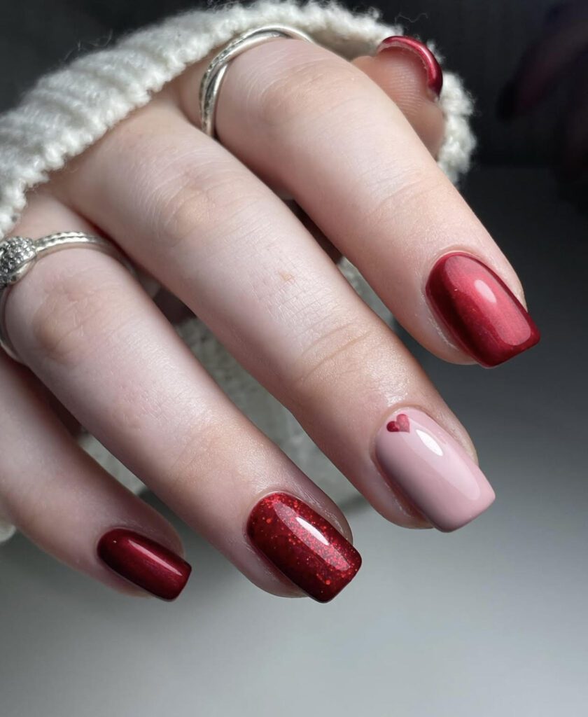 red valentine nails