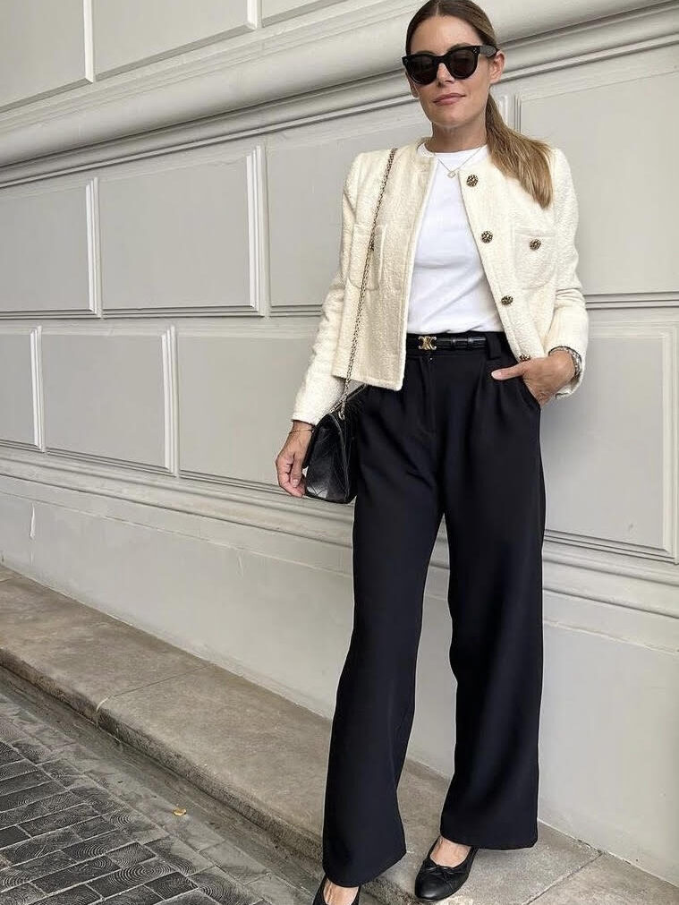 tweed blazer, white trousers, old money outfits