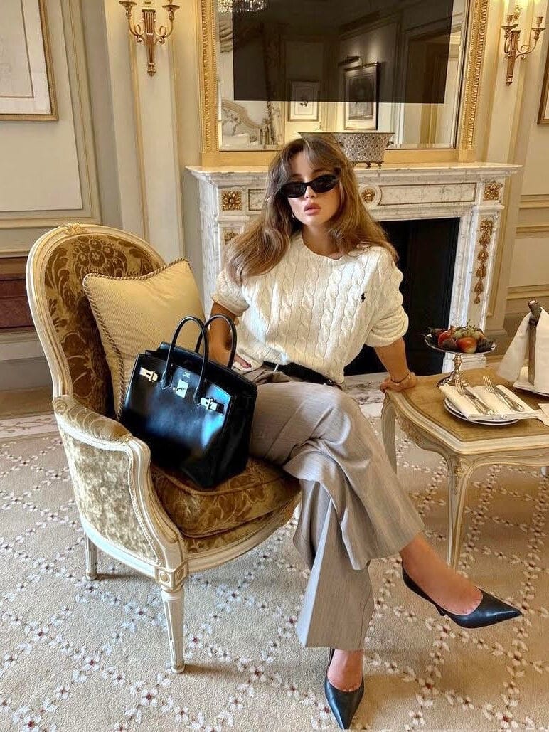 cable knit sweater, old money outfit ideas