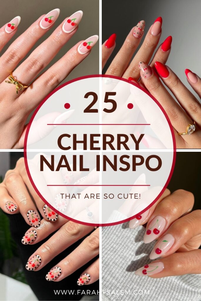 cherry red nails design, cherry nails inspo
