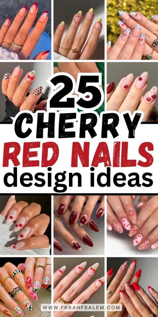 cherry red nails design, cherry nails inspo