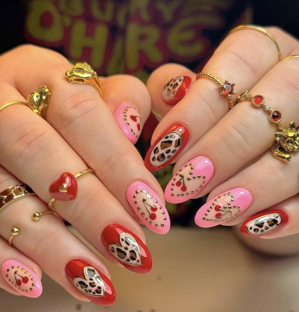cherry nail designs ideas, cheetah