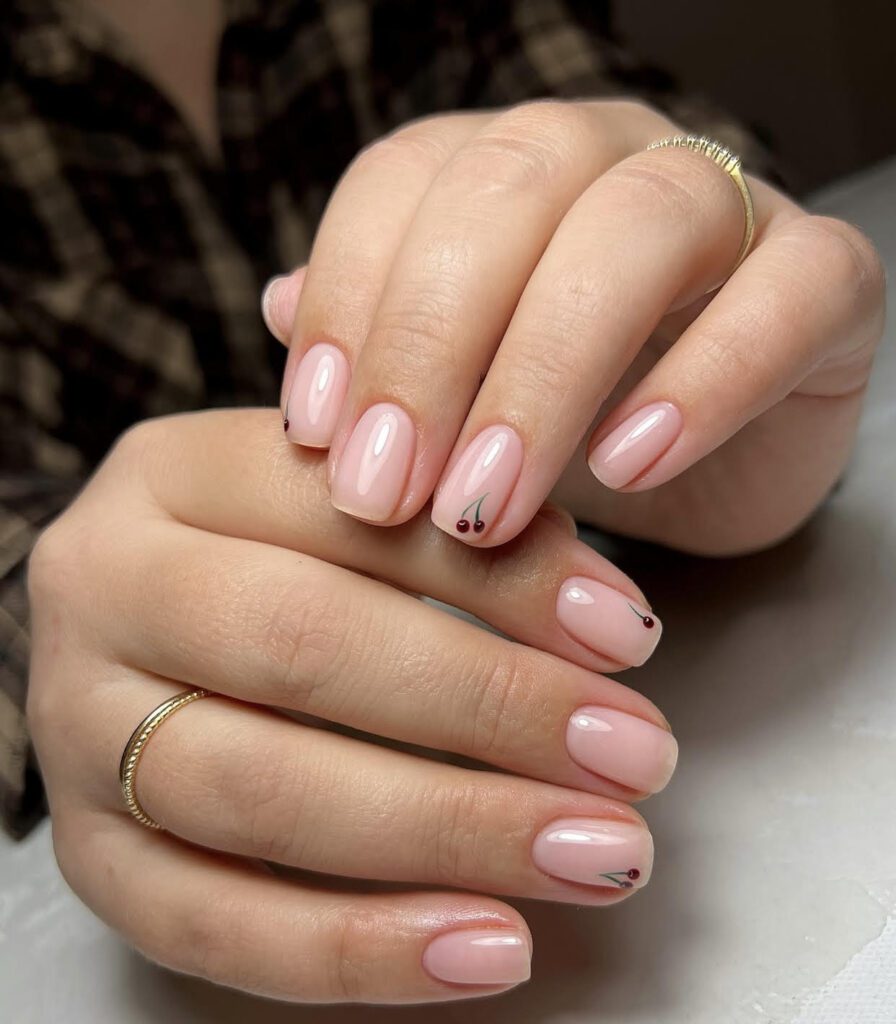 short nails, simple cherry nail inspo
