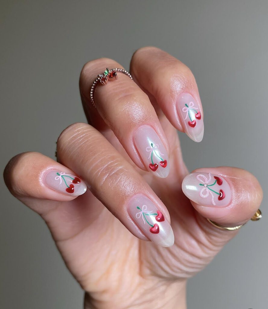 glazed mani, cherry nails