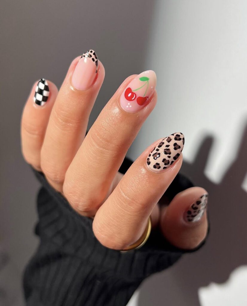 cheetah and cherry nail art