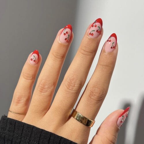 cherry red nails design