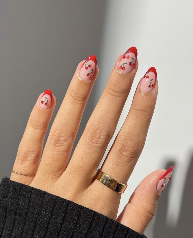 cherry red nails design