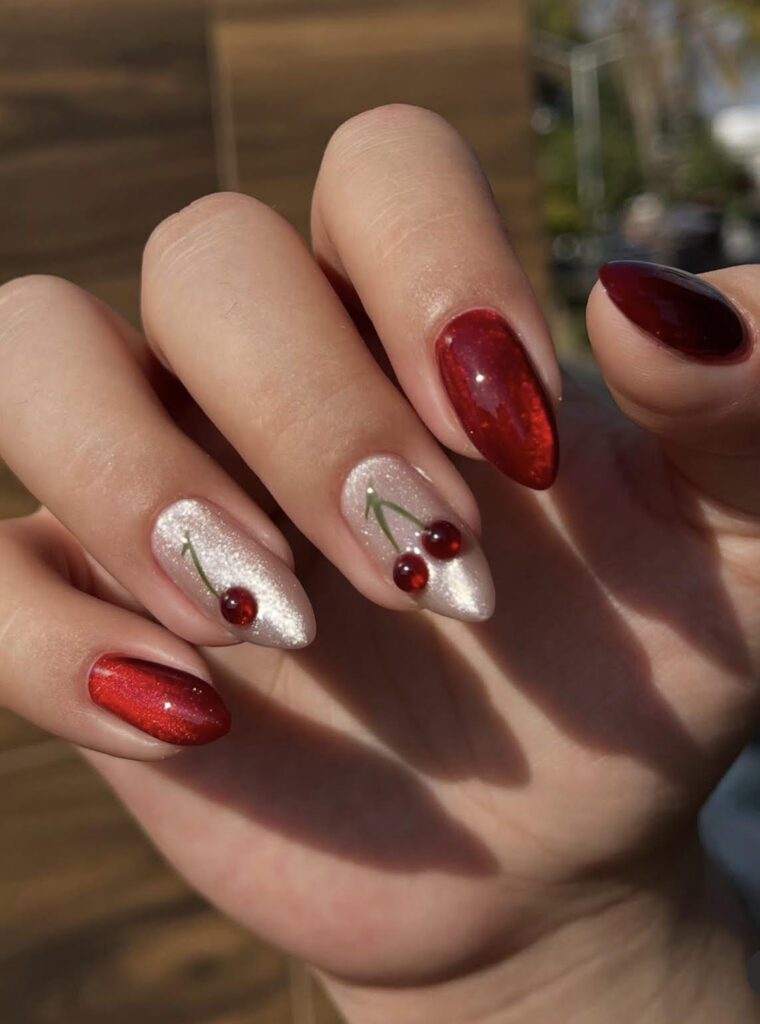glitter cherry red nails ideas