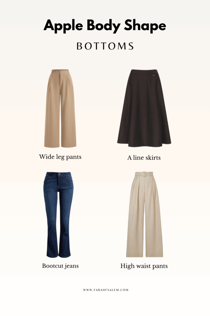 apple body shape outfits, trousers