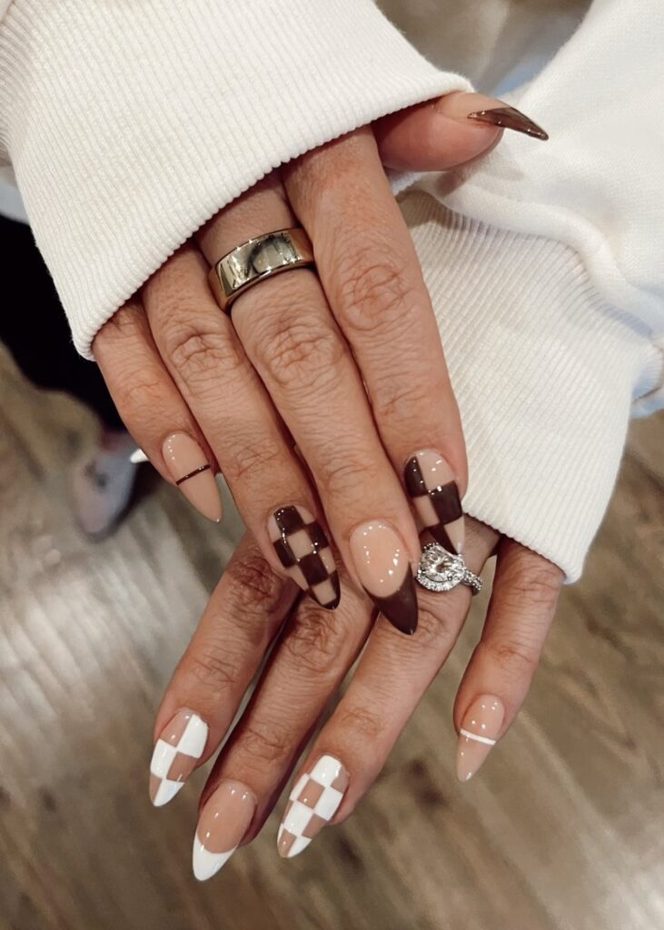 Checkered Brown Nails