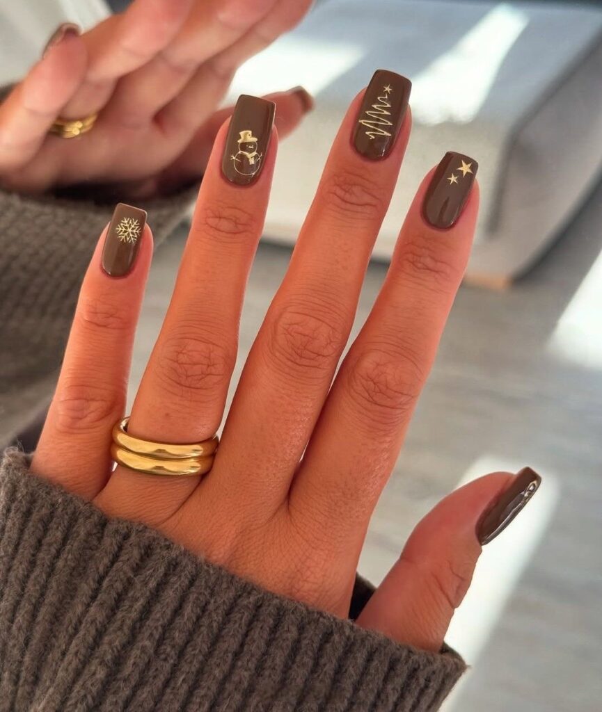 brown nail art, brown nail design