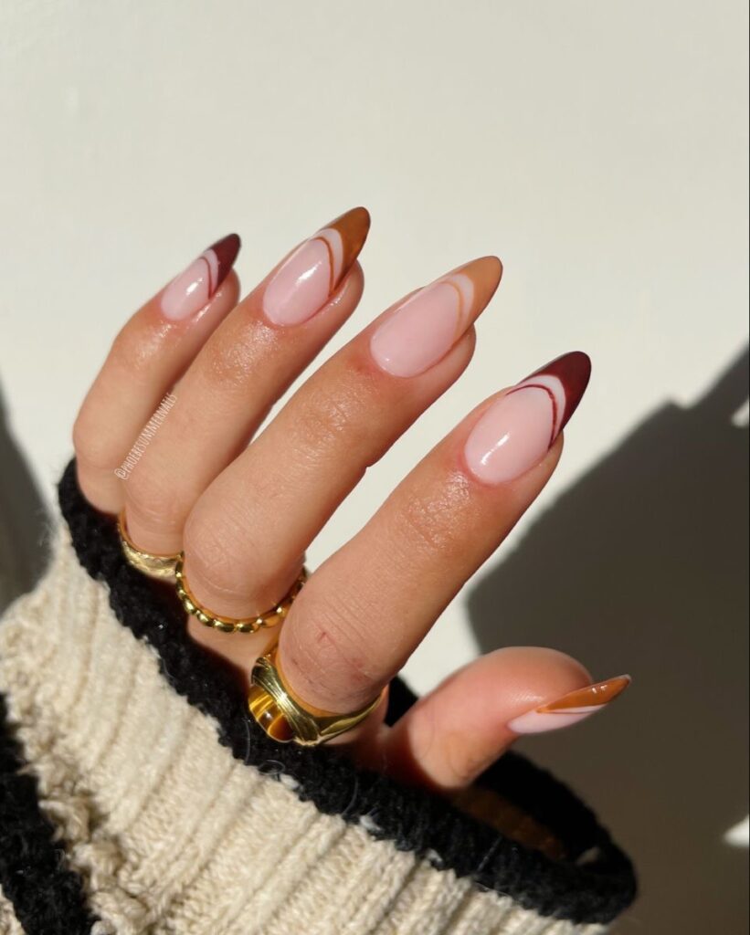 different shades of brown nails, brown French manicure