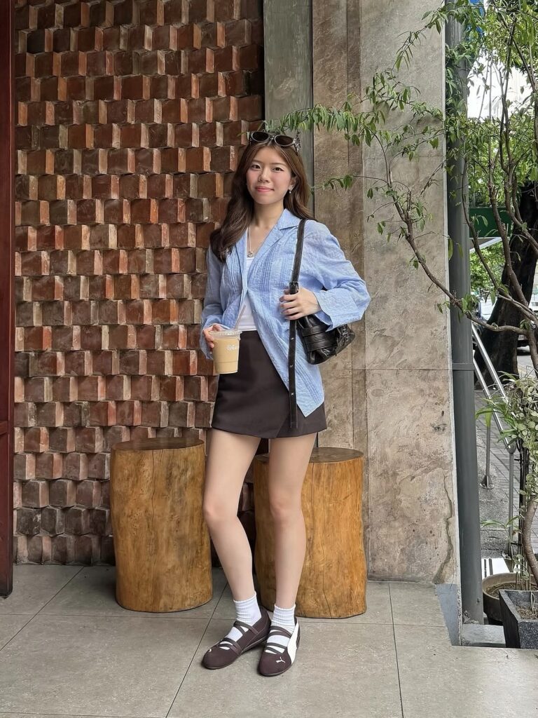 puma brown speedcat ballet flats outfit