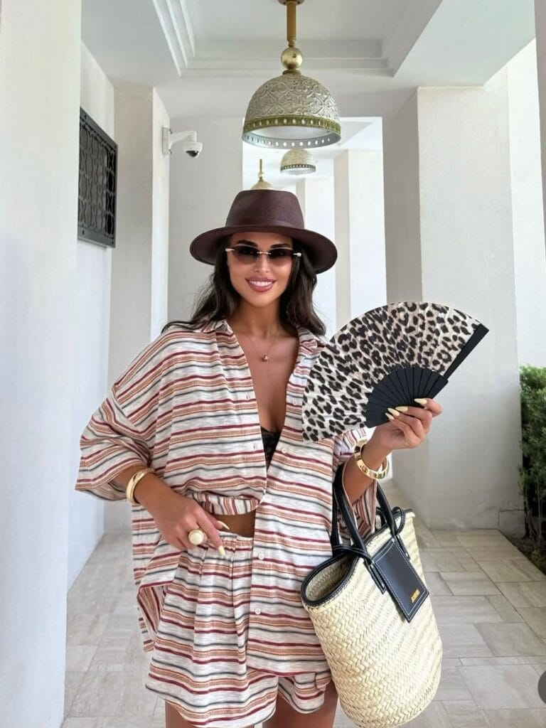 Matching short set vacation outfit